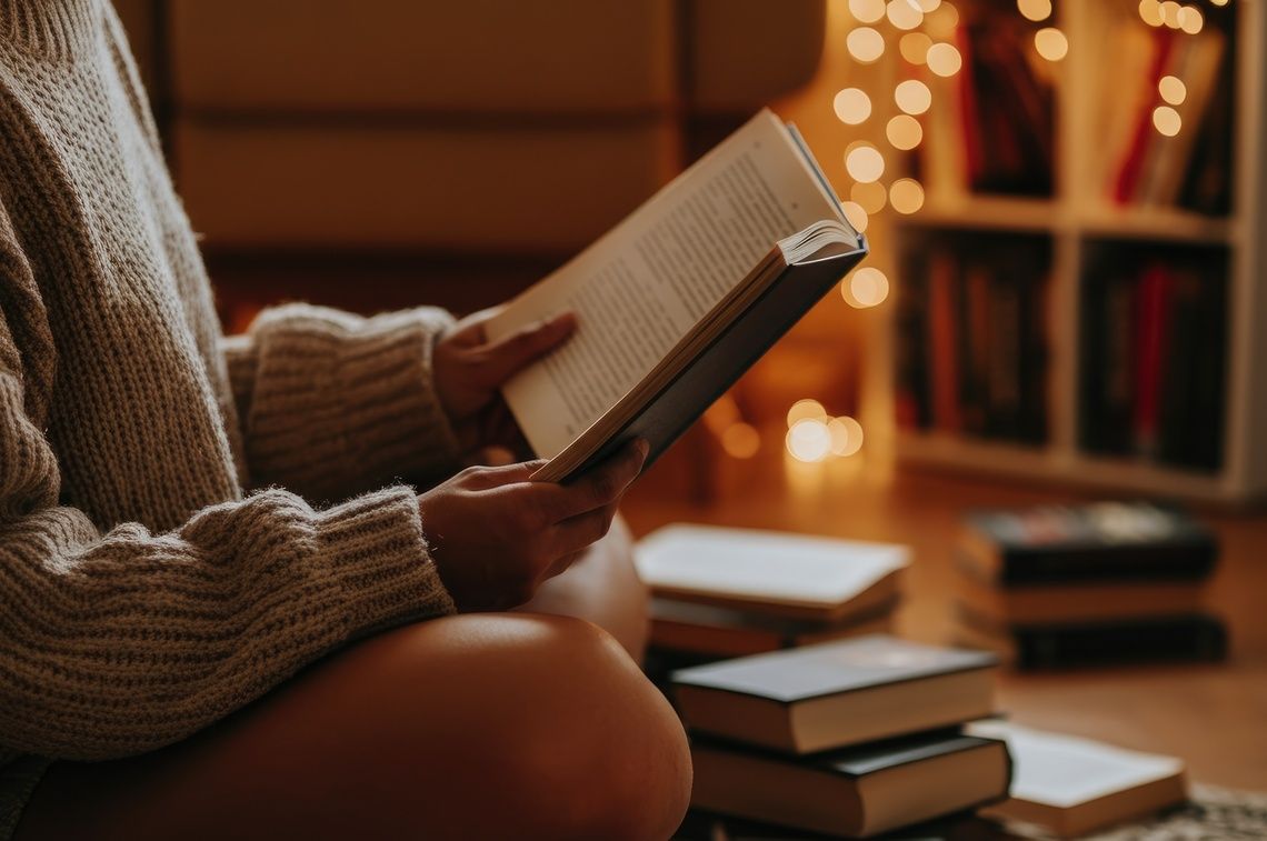A person reading on the floor.